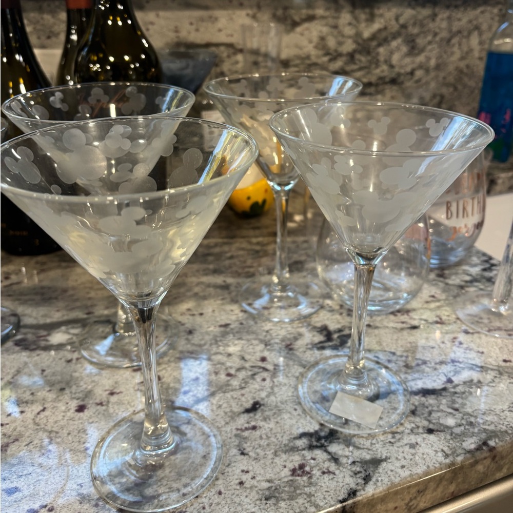 Vintage Disney etched Glass Martini Glasses